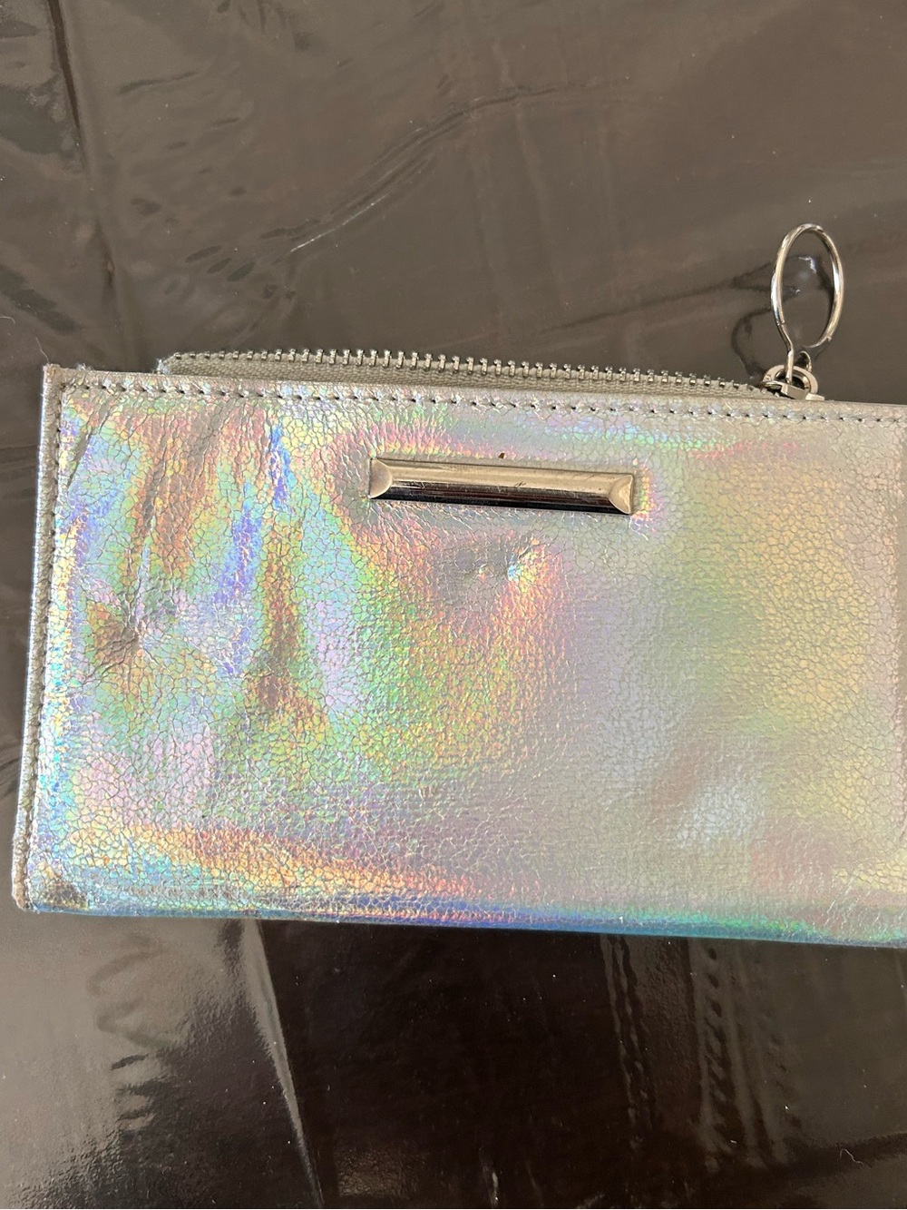 Holographic Zip Wallet Clutch - Silver